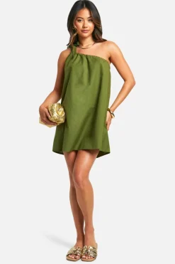 Smock Dresses*boohoo Cotton Tie Shoulder Mini Dress khaki