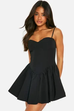 Skater Dresses|Mini Dresses*boohoo Cotton V Waist Milkmaid Skater Dress black