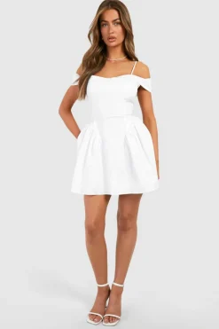 Skater Dresses|Mini Dresses*boohoo Cotton Volume Mini Dress white