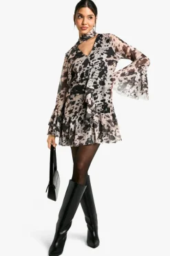Smock Dresses|Mini Dresses*boohoo Cow Print Mesh Ruffle Mini Dress multi
