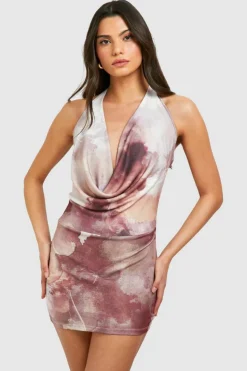 Bodycon Dresses*boohoo Cowl Front Abstract Mini stone