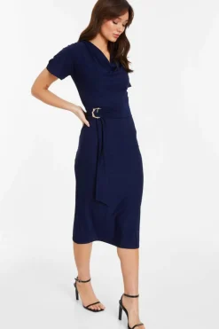Midi Dresses*Quiz Cowl Neck Buckle Midi Dress Blue