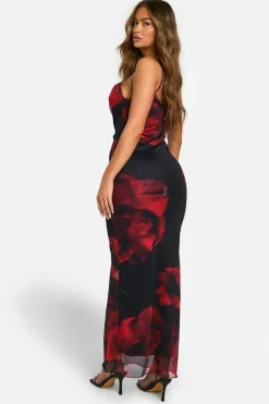 Maxi Dresses|Dresses*boohoo Cowl Neck Floral Mesh Maxi Dress black