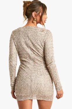 Bodycon Dresses|Mini Dresses*boohoo Cowl Neck Hand Embellished Mini Dress mocha