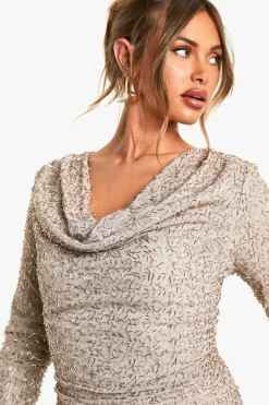 Bodycon Dresses|Mini Dresses*boohoo Cowl Neck Hand Embellished Mini Dress mocha