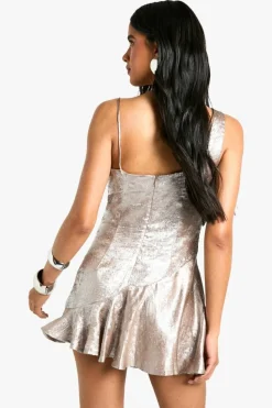 Mini Dresses|Dresses*boohoo Cowl Neck Satin Diamante Mini Dress silver