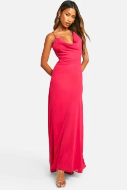 Maxi Dresses*boohoo Cowl Neck Strappy Chiffon Maxi Dress magenta pink