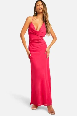 Maxi Dresses*boohoo Cowl Neck Strappy Chiffon Maxi Dress magenta pink