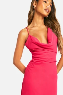 Maxi Dresses*boohoo Cowl Neck Strappy Chiffon Maxi Dress magenta pink