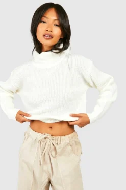 Jumpers*boohoo Cropped Fisherman Roll Neck Jumper cream