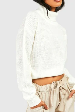 Jumpers*boohoo Cropped Fisherman Roll Neck Jumper cream