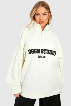 Sweatshirts|Dsgn Studio*boohoo Plus Dsgn Studio Embroidered Half Zip Oversized Sweatshirt cream