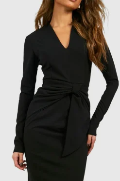 Bodycon Dresses*boohoo Crepe Waist Detail Midaxi Dress black