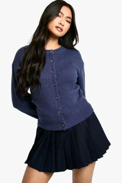 Cardigans*boohoo Crew Neck Fine Gauge Micro Cardigan navy
