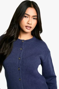 Cardigans*boohoo Crew Neck Fine Gauge Micro Cardigan navy