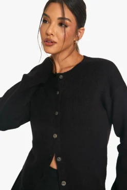 Cardigans|Jumpers & Cardigans*boohoo Crew Neck Fine Gauge Micro Cardigan black