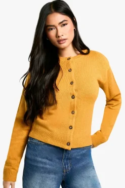 Cardigans*boohoo Crew Neck Fine Gauge Micro Cardigan mustard
