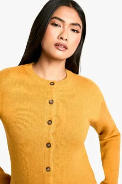 Cardigans*boohoo Crew Neck Fine Gauge Micro Cardigan mustard