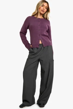 Cardigans|Jumpers & Cardigans*boohoo Crew Neck Fine Gauge Micro Cardigan purple