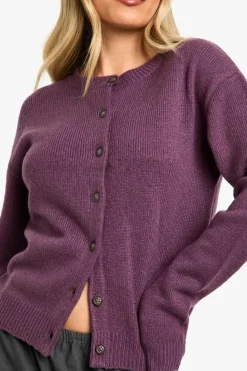 Cardigans|Jumpers & Cardigans*boohoo Crew Neck Fine Gauge Micro Cardigan purple