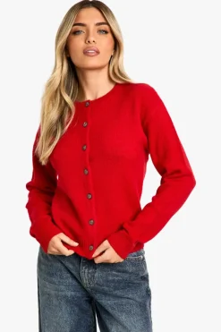 Cardigans|Knitwear*boohoo Crew Neck Fine Gauge Micro Cardigan flame red