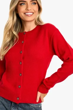 Cardigans|Knitwear*boohoo Crew Neck Fine Gauge Micro Cardigan flame red