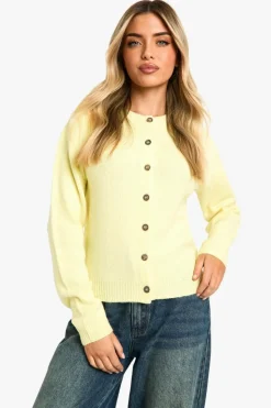 Cardigans|Jumpers & Cardigans*boohoo Crew Neck Fine Gauge Micro Cardigan lemon