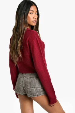 Cardigans|Jumpers & Cardigans*boohoo Crew Neck Puff Sleeve Soft Knit Micro Cardigan berry