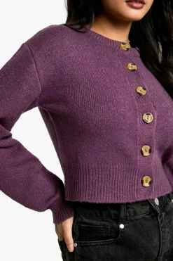 Cardigans|Knitwear*boohoo Crew Neck Puff Sleeve Soft Knit Micro Cardigan purple