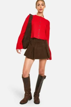 Cardigans*boohoo Crew Neck Soft Knit Micro Cardigan red