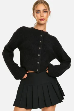 Cardigans|Knitwear*boohoo Crew Neck Soft Knit Micro Cardigan black