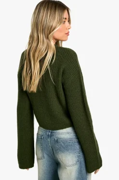 Cardigans|Jumpers & Cardigans*boohoo Crew Neck Soft Knit Micro Cardigan forest