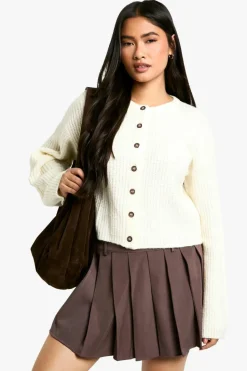 Cardigans|Knitwear*boohoo Crew Neck Soft Knit Micro Cardigan off white