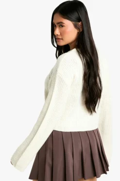 Cardigans|Knitwear*boohoo Crew Neck Soft Knit Micro Cardigan off white