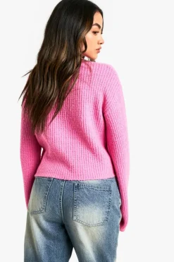 Cardigans|Knitwear*boohoo Crew Neck Soft Knit Micro Cardigan pink