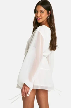 Smock Dresses*boohoo Crinkle Chiffon Frill Hem Mini Dress ivory