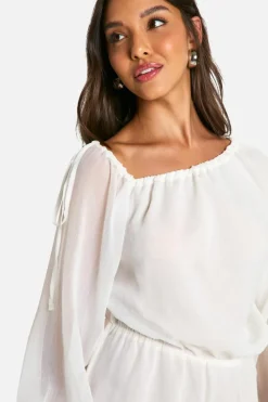 Smock Dresses*boohoo Crinkle Chiffon Frill Hem Mini Dress ivory