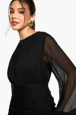 Maxi Dresses|Long Sleeve Dresses*boohoo Crinkle Chiffon Ruffle Maxi Dress black