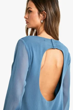 Smock Dresses*boohoo Crinkle Chiffon Ruffle Mini Dress slate blue
