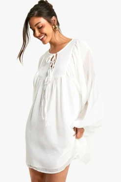 Smock Dresses*boohoo Crinkle Chiffon Smock Dress cream
