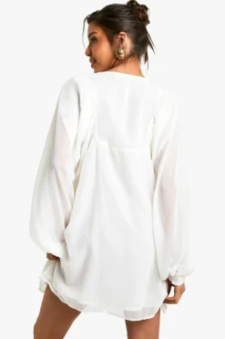 Smock Dresses*boohoo Crinkle Chiffon Smock Dress cream