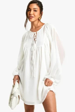 Smock Dresses*boohoo Crinkle Chiffon Smock Dress cream