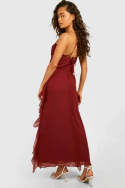 Cami Dresses*boohoo Crinkle Midaxi Slip Dress red