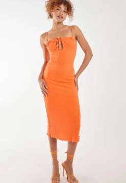 Midi Dresses*Pink Vanilla Crinkle Tie Midi Dress Orange