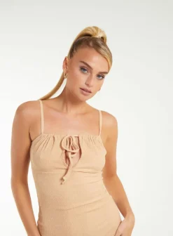 Midi Dresses*Pink Vanilla Crinkle Tie Midi Dress Camel