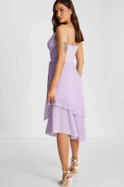 Midi Dresses*Quiz Crinkle Tiered Midi Dress Lilac