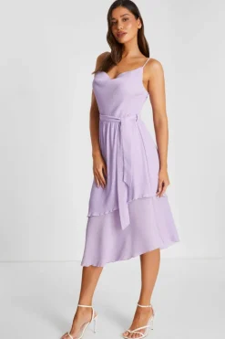 Midi Dresses*Quiz Crinkle Tiered Midi Dress Lilac