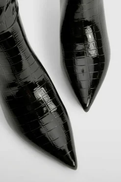Over The Knee Boots|Knee High Boots*boohoo Croc Curved Stiletto Knee High Boots black
