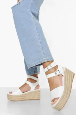 Wedges|Heels*boohoo Croc Double Buckle Wedge white
