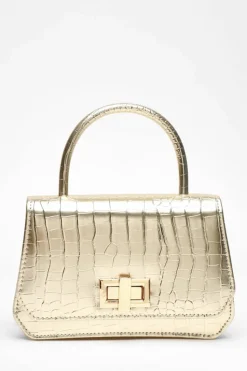 Handbags*Quiz Croc Faux Leather Bag Gold